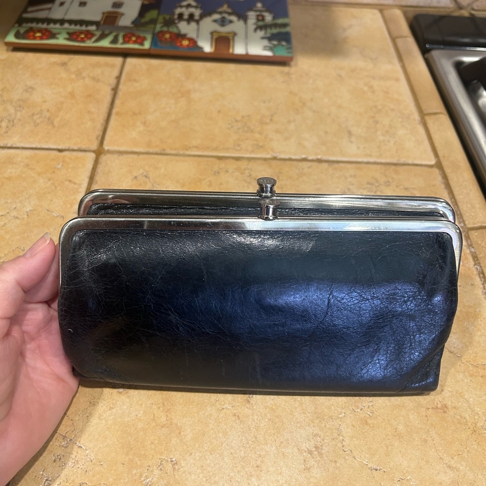 HOBO Lauren Black Leather wallet Silver Accents - Excellent Condition